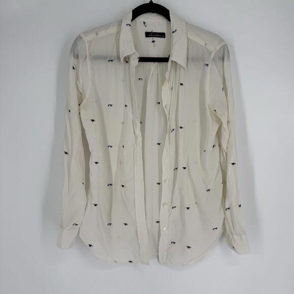 Equipment Kate Moss  top shirt womens medium M silk eye print button up office - Picture 1 of 6